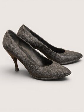 Vintage Maud Frizon Black Embossed Leather Heels * 8.5
